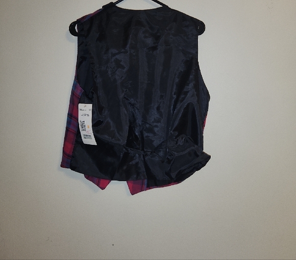 Pink and Blue Plaid Vest with Black Collar - Picture 5 of 5